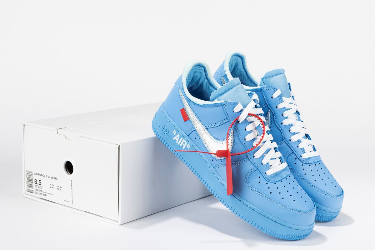 Nike air force 1 low off white university city blue,  Iight Green